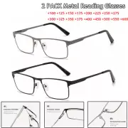 2 Pack Mens Square Metal Reading Glasses Anti Blue Light Spring Hinge +1.0 ~ 6.0