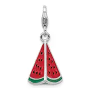 Sterling Silver Amore La Vita Rhodium-Plated Polished 3-D Enameled Watermelon Wedge Charm With Fancy Lobster Clasp