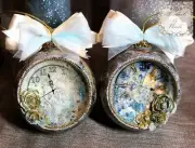 Handcrafted, Shabby Chic, Concave Ball, Bauble, Ornament, Decoupage, Mixed Media