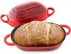 2 Qt Kitchen Red Non-Stick Single Loaf Cast Iron Bread Pan W/ Lid Dutch Oven