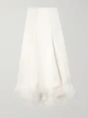 [TOVE] TOVE - Renee Feather-trimmed Silk-satin Skirt - White - FR 38 FR 38 White