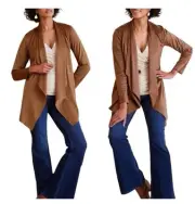 New Soft Surroundings Shape Jacket Womens Size L Drape Faux Suede Brown Saddle