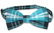 Vesuvio Napoli BOWTIE Black Turquoise White Color PLAID Design Mens Bow Tie