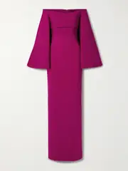 [Solace London] Solace London - Eliana Off-the-shoulder Draped Satin And Crepe Gown - Fuchsia - UK 4 UK 4 Pink