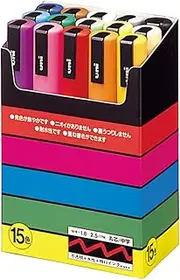 Uni-Posca Paint Marker Pen - Medium Point - Set of 15 (PC-5M 15C) Packing may vary