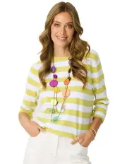 [Fella Hamilton] Selma Stripe 3/4 Sleeve Sweat Top in Yellow