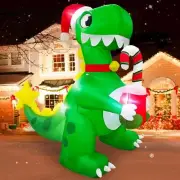 Christmas Dinosaur Dino Candy Cane Airblown Inflatable Decor Outdoor Xmas LED