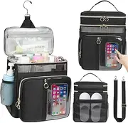 [Jaffzora] Portable Shower Caddy College, Quickly Dry Tolietry Mesh Tote Bag for Dorm Room Essentials, Hanging Bathroom Organizer Bag for Travel, Gym, Camping (Black)