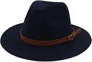 [Generic] Women Classic Brown Belt Fedora Hats Jazz Felt Hat Unisex Men Vintage Church Flat Wide Brim Dress Hat 25 58-60cm, 25, One Size, 25, One Size