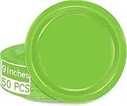 QZYL 50 PCS Disposable Paper Plates, 9 Inches Dinner Paper Plates Set, Lime Green Heavy Duty Paper Plates, Round Paper Plates for Daily Use Picnic Anniversary Birthday St Patricks Day Party Supplies