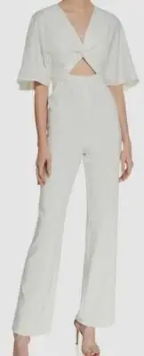 $220 Aidan Mattox Womens White Short Dolman Sleeve Twist Front Jumpsuit Size 10