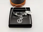 ALEX & ANI " World Peace w-crystal " Silver Bangle Charm Bracelet ✨️NWTCB