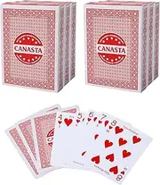 GSE 6-Deck Canasta Playing Card Set with Point Values. Poker Size Standard Index for Hand & Foot Card Game. Traditional Family Rummy Card Game Decks (Red)