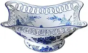 The Living Room Home Fruit Snack Tray is a Ceramic Handicraft, Exquisite Hollow Design, Unique Blue and White Porcelain Pattern, Purely Handmade.