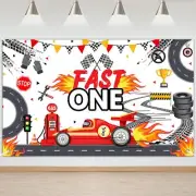 Fast One Backdrop Racing Car 1st Birthday Photography Background Boys 1st Bir...