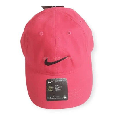NWT Nike CHILD Swoosh Baseball Cap Hat Rush Pink/Black Strapback