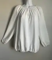 New Chico’s Women’s Ivory Scoop Eye Hook Ballon Long Slv. Boho Blouse Top Size 2