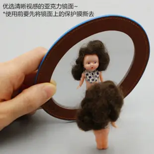 韓國進口oohlala時尚復古卡通PU橢圓小手鏡隨身便攜化妝補妝鏡子