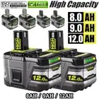 18V 12.0Ah 9.0Ah Lithium Battery For Ryobi P108 ONE Plus P104 P107 RB18L25 8.0AH