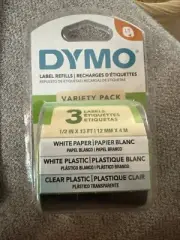 Dymo LetraTag Label Refills 1/2" x 13' White Paper, White Plastic, Clear Plastic