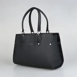 【LONGCHAMP】LONGCHAMP Paris Premier燙印LOGO小牛皮拉鍊手提托特包(中/黑)