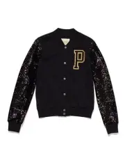 VICTORIAS SECRET PINK SEQUIN VARSITY JACKET BLACK SMALL -NEW