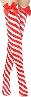 Skeleteen Peppermint Candy Cane Socks - Red and White Striped Christmas Holiday Candy Canes Stockings for Women and Girls