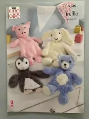 SNUGGLE TOYS (Penguin/Pig/Rabbit/Bear), 12ply - KING COLE Knitting Pattern 9145