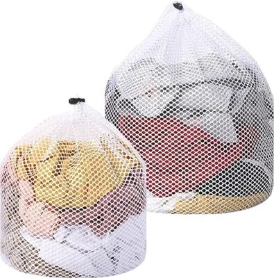 2 Packs Laundry Mesh Bags, Drawstring Net Laundry Bag for Washing Machine,