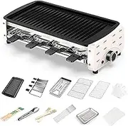 Raclette Grill, Indoor Grill Machine with 13 accessories, 3-in-1 Non-Stick Grill Pan, barbecue network, 4 individual grill pans. for Cheese Dishes Electric Smokeless BBQ Grill