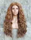 Long Deep Waves Curls Lace Front Human Hair Blend Wig Light Brown/Blonde