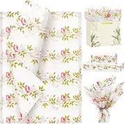 100 Sheets Floral Tissue Paper Rose Tissue Paper Floral Wrapping Paper Elegant Gift Wrap Greenery Blossom Decorative Tissue for Birthday,Wedding,20"×14"