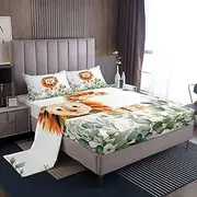 Erosebridal Boys Cartoon Animal Bed Sheets Set for Kids Toddler Kawaii Lion Twin Sheet Set, Safari Animal Sheets Jungle Wildlife Bed Set, Botanical Green Eucalyptus Flat Sheet