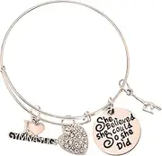 Infinity Collection Gymnastics Charm Bangle Bracelet- Girls Rose Gold Plated She Believed She Could So She Did Gymnastic Jewelry for Gymnast