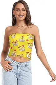 [RPLIFE] Cute Cartoon Chicken Yellow Womens Crop Tube Top Strapless Tube Top, Mesh Tube Tops, Hot Girl Summer Essentials (S)