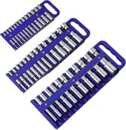 Magnetic Socket Organizer Set, 3-Piece Blue Portable Magnetic Socket Holder Tray