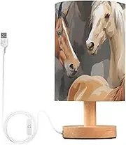 GAIGEO Different Horses Night Table Lamp, LED Kids Night Light with Non-Detachable USB, Burlap Cover
