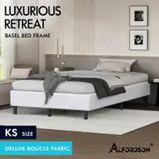 ALFORDSON Bed Frame King Single Mattress Base Foundation White Boucle BASEL