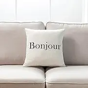 Bonjour Text On White with Feather Down Insert Pillow