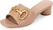 [Coutgo] Women's Sandals, Round Heel Peep Toe Slides, Single Band Comfortable Mules Chunky Slip-on with Metal Chain for Summer Spring Autumn