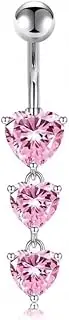 [Niaspi] 14G Pink CZ Heart Dangle Belly Button Rings for Women Dainty 316L Surgical Steel Triple Heart Crystal Dangling Belly Navel Rings Navel Curved Barbell Cute Body Piercing Jewelry, 16g, Stainless