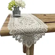 Tinsow 2 Pack Cotton Crochet Lace Rectangular Table Runner Dresser Scarf Doilies (Beige)