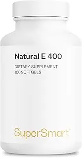 Supersmart - Natural E (D-Alpha Tocopherol) 400 IU - Active Form of Vitamin E with Anti Aging Properties - Antioxidant & Immune System Booster | Non-GMO & Gluten Free - 100 Softgels