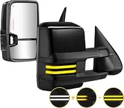 Sanooer Switchback Towing Mirrors Painted Black Light Compatible with 2003-2007 Chevy Silverado GMC Sierra Black Tow Mirrors with Dynamic Turn Signal Running Light Backup Heated Pair