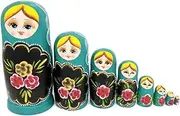Green Nesting Dolls Eight Piece Girl with Smiling Face Stacking Dolls Peony Handmade Russian Stacking Dolls