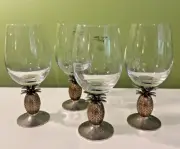 Set of 4 Gold Metal Pineapple Stemmed Glass Wine Goblets NEW