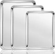 3Pcs Baking Sheet, Premium Stainless Steel Cookie Sheets, Kitchen Nonstick Baking Pans Set Includes 3 Different Sizes, Heavy Duty Non Toxic