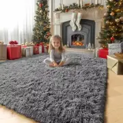 Area Rugs for Living Room, 9x12 Carpet, Fluffy Shaggy Soft Rug 9x12 Feet Grey