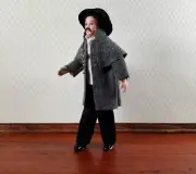 Dollhouse Man Doll Porcelain Victorian with Overcoat Hat 1:12 Scale Miniature