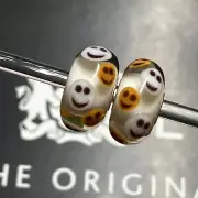 Trollbeads Double Smiley Face Unique Glass Bead OOAK Set Of 2